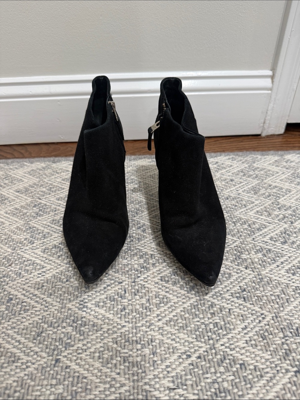 B Brian Atwood Black Suede Pointed Ankle Booties